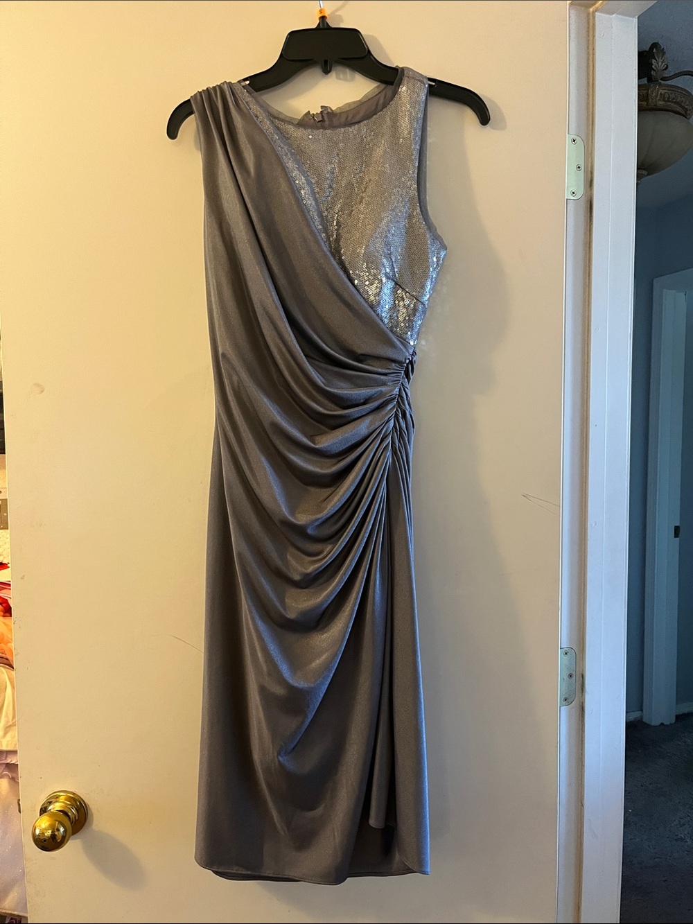 Adrianna Papell Silver Draped Cocktail Dress